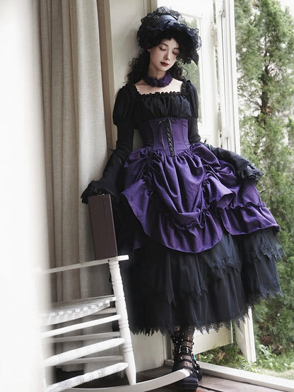 Lolita Purple Waist Under Drawstring Boned Bust Gothic High Skirt