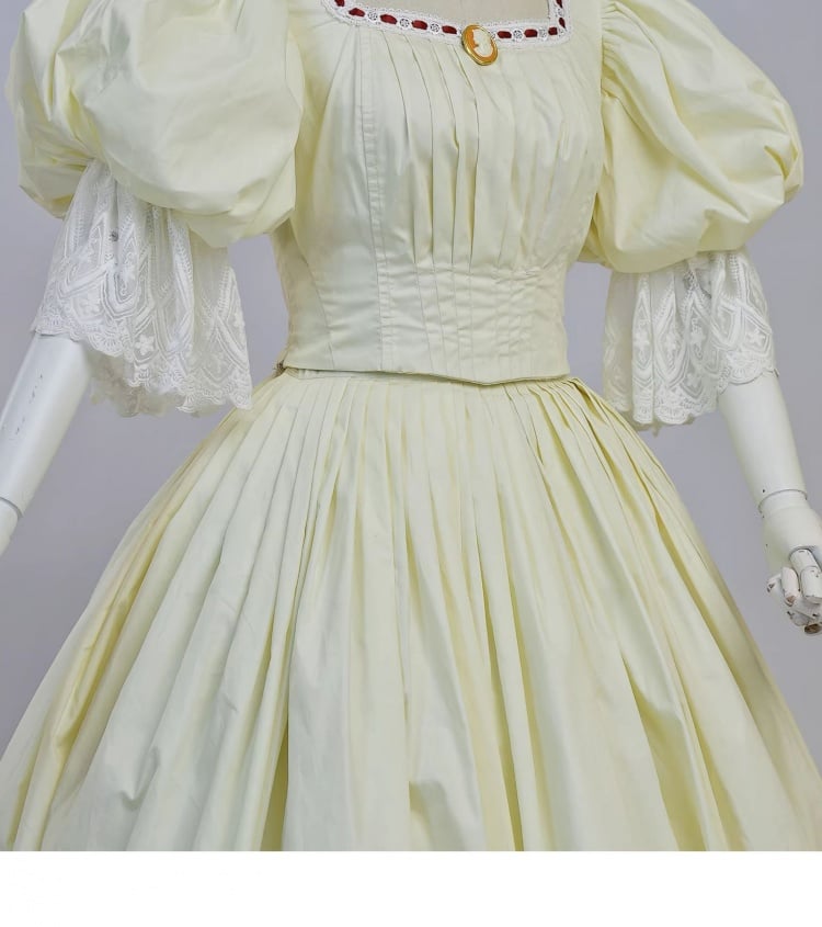 Historical Costume Light Yellow Boned Bodice Top Set