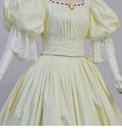 Historical Costume Light Yellow Boned Bodice Top Set