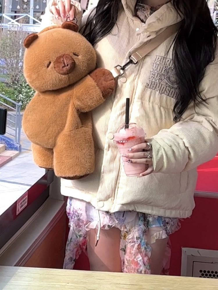Cute Capybara Brown Plush Backpack/Crossbody