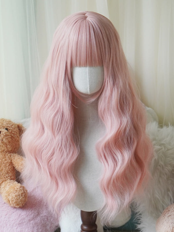 Red/Pink/Green/Purple/Dusty Blue/Orange Long Wavy Wig With Full Bangs