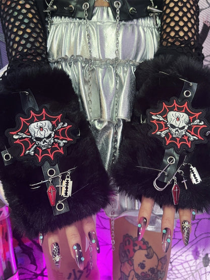 Black/White Skeleton Punk Half Finger Gloves