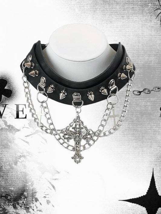 Schwarz/Weiß/Grau Choker Ohrstecker Charm Details Kreuz