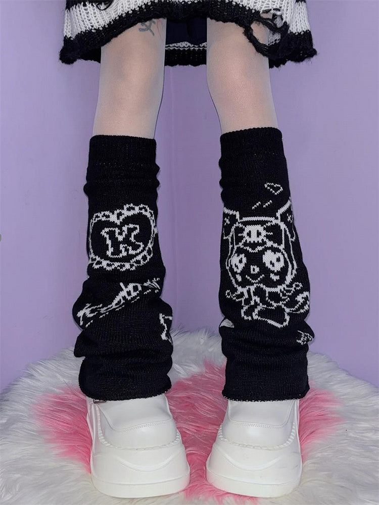 Black Y2K Cartoon Knitted Leg Warmers