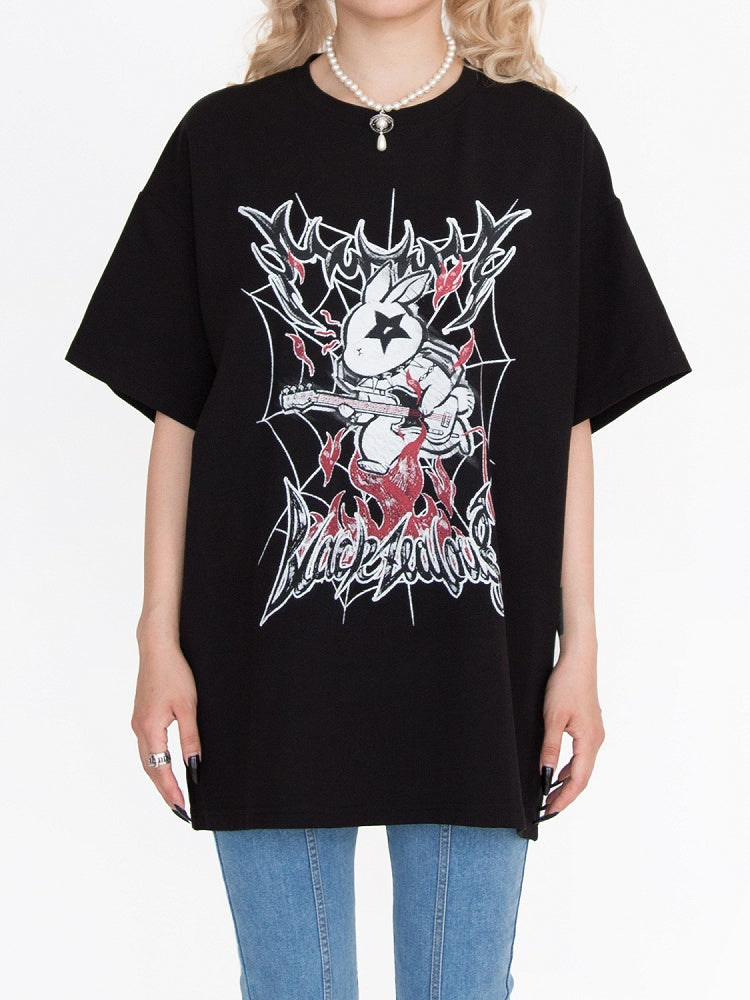 Pop Punk Black Bunny Oversized T-Shirt
