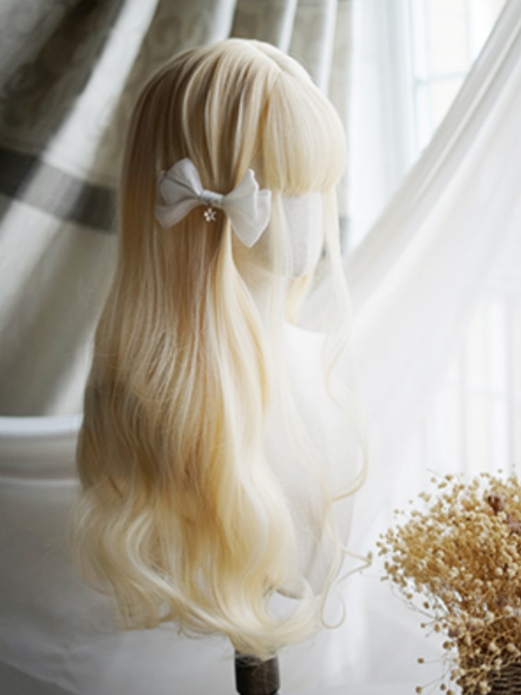 Light Blonde Long Wavy Wig With Full Bangs
