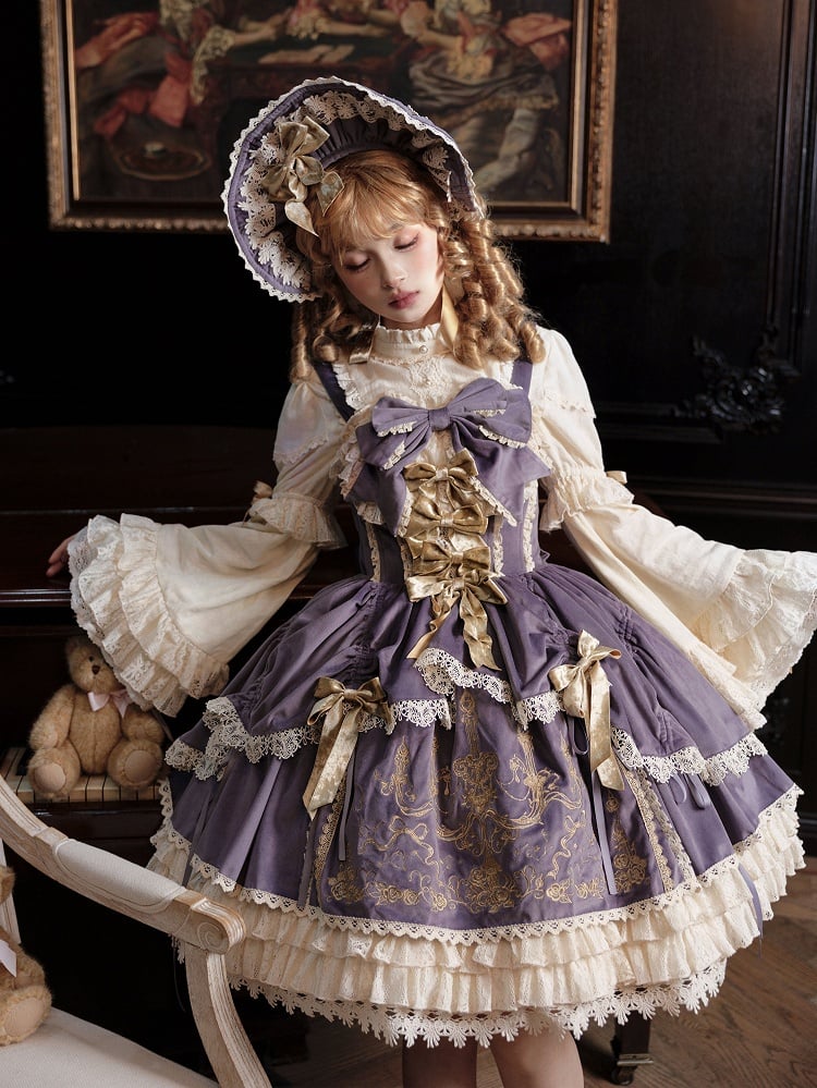 Velvet Dress Candle JSK Decoration Lolita Purple Embroidery Bows