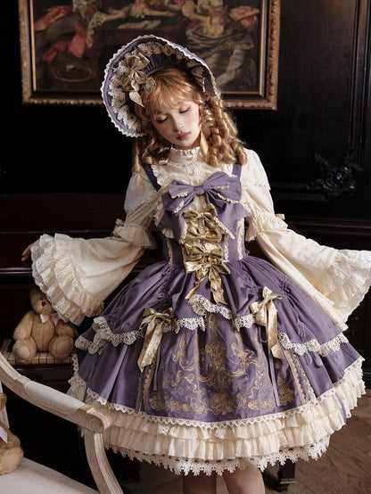 Velvet Dress Candle JSK Decoration Lolita Purple Embroidery Bows