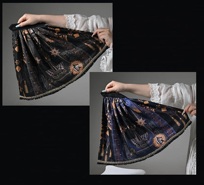 Cape Dark / Blue Detachable Black Red One-shoulder