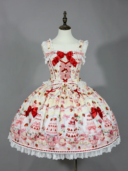 Bow Yellow and Desserts Accents Set Print Strawberry / Full Lolita Sweet JSK