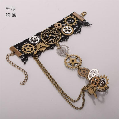 Steampunk Vintage Clock Gear Finger Ring Bracelet