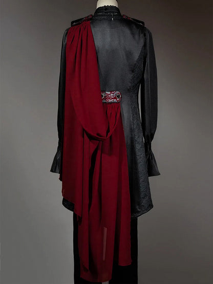 Gilet gothique Lolita noir et rouge Ouji à queue d'hirondelle