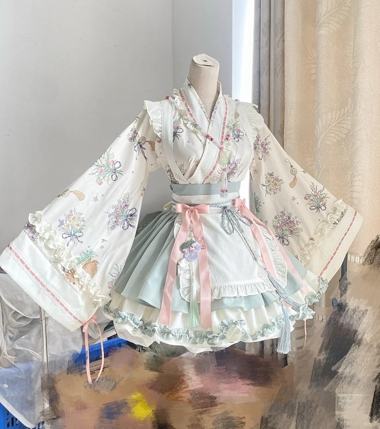 Light Neckline Green Lolita Han Medicine Crossover Herbal + Top Skirt Set