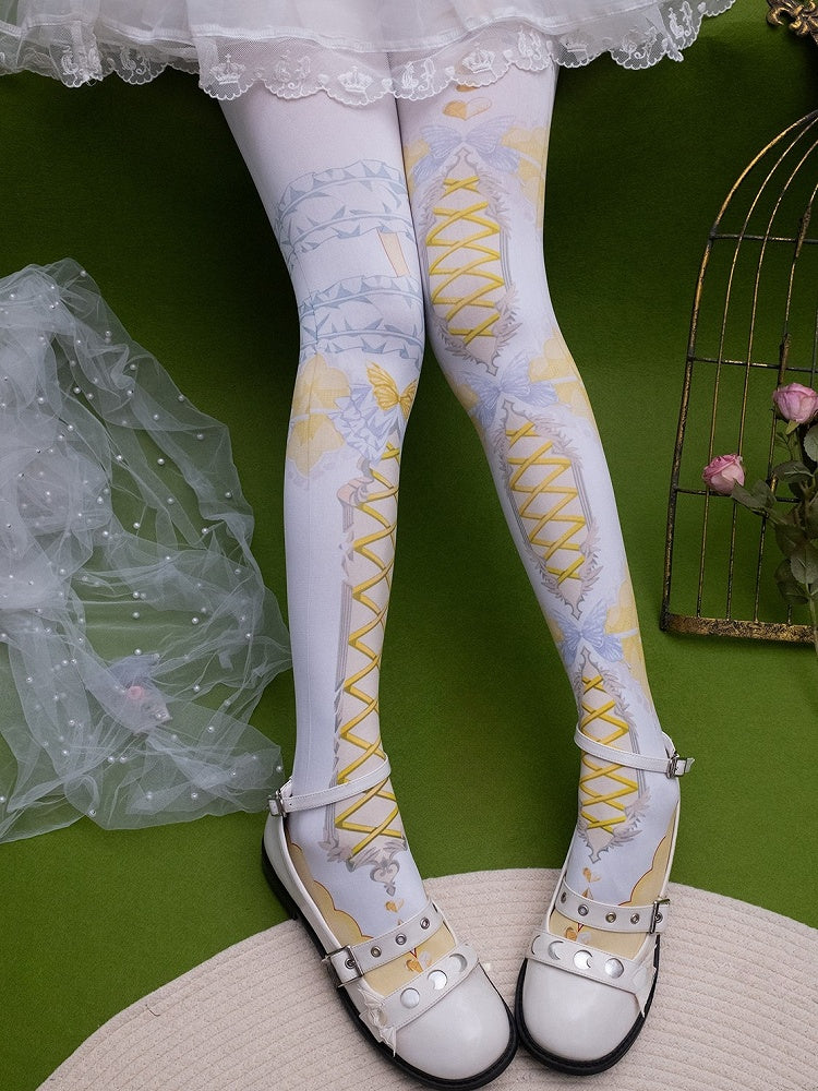 Butterfly Print Crisscorss Banded Tights And Asymmetrical Pink/Blue/Black/Yellow/Red
