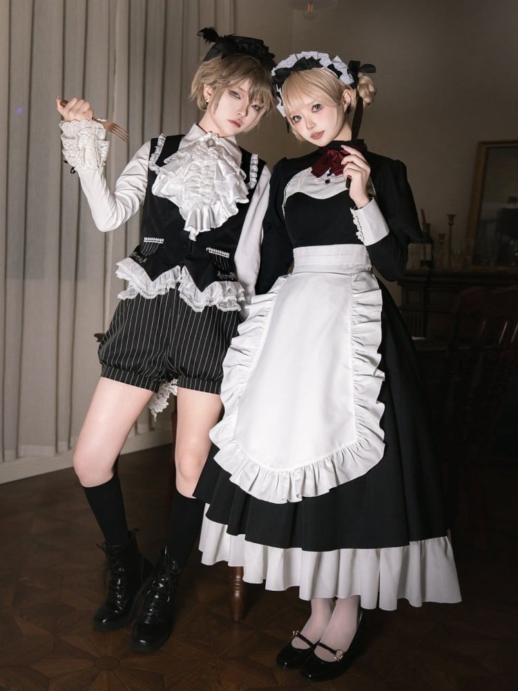 Black and White Juliette Sleeves Maid Apron Waist Lolita