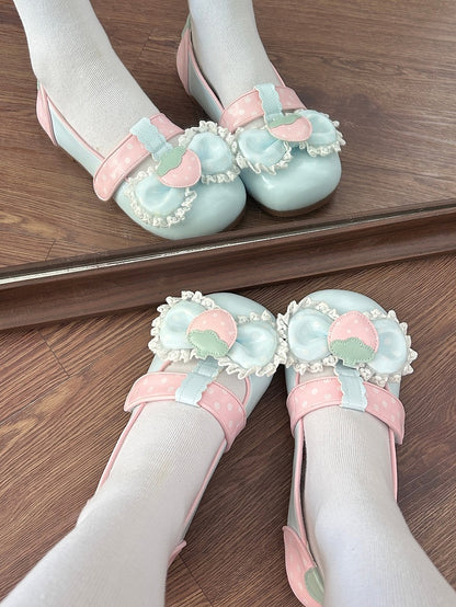 Strawberry Shoes Leahter T-Velcro Strap Blue PU - Bow Sweet in Closures Top Flat