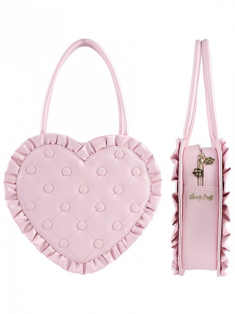 Bag Heart Quilted Trim Elegant – Style Pink Lolita Ruffle Handheld Purse