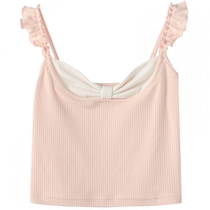 Tank Top Pink Flutter Sleeves Bowknot Design Neckline