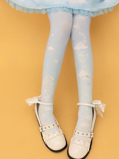 Blue Star Moon and Cloud Sweet Lolita Tights