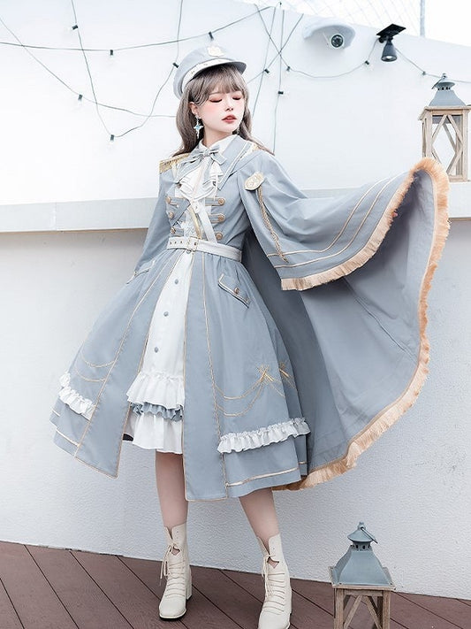 Lolita Details Blue Fringe Military Cape Shoulder One Golden with Trim