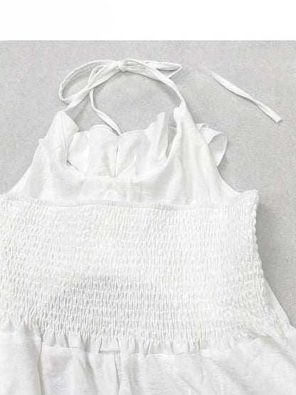 White Halter Design Neck Holiday High-low Top