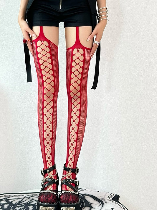 Cut-out Y2K Stockings Red/Black Suspender Design