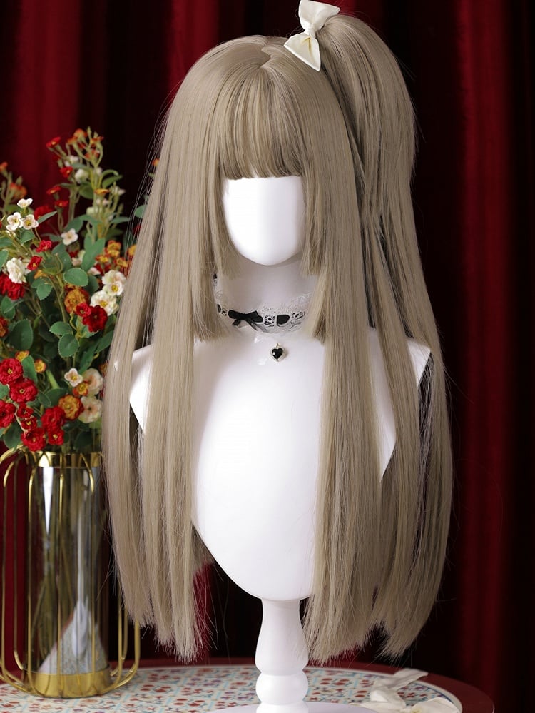 Light Brown Hime Cut Long Straight Synthetic Wig