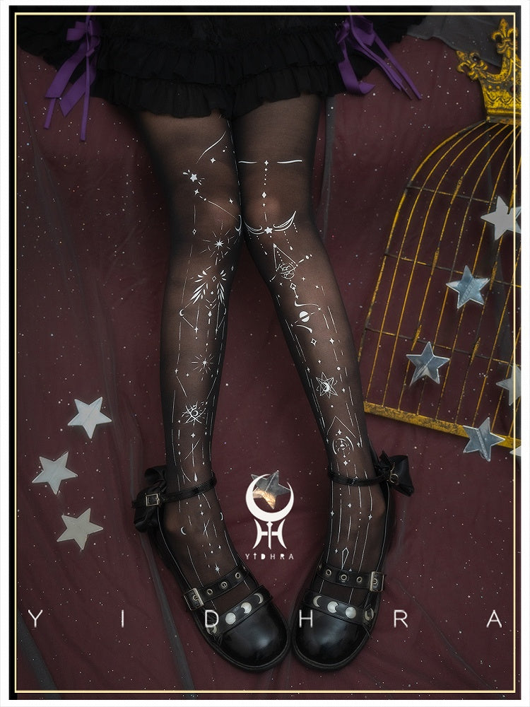 White/Black Stars Print Lolita Tights