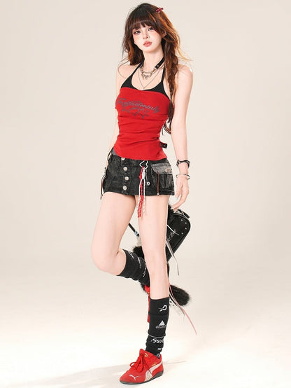 Letter Top Star Glamorous And Bittersweet Red/Black/Brown Print Cami