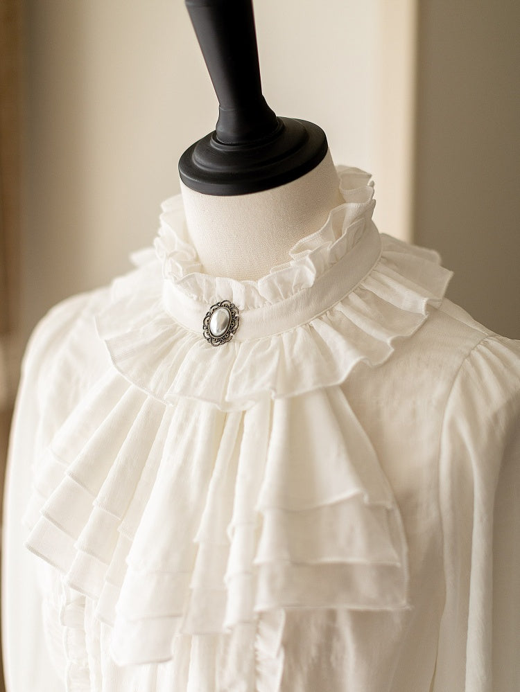 White Elegant Classic Detachable Jabot Collar Shirt