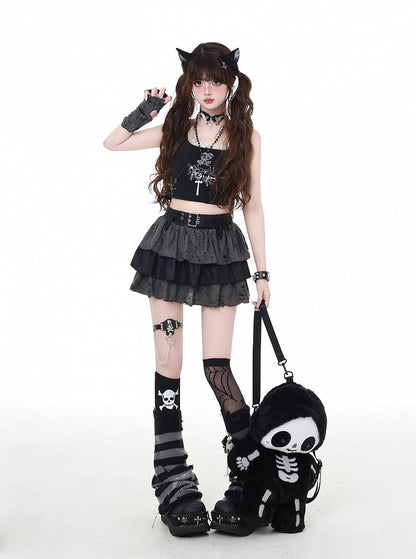 Stufenrock Grau Distressed Löcher Gefüttert