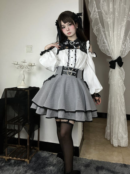 White Lace Trim Cutout Shoulder Jirai Kei Blouse