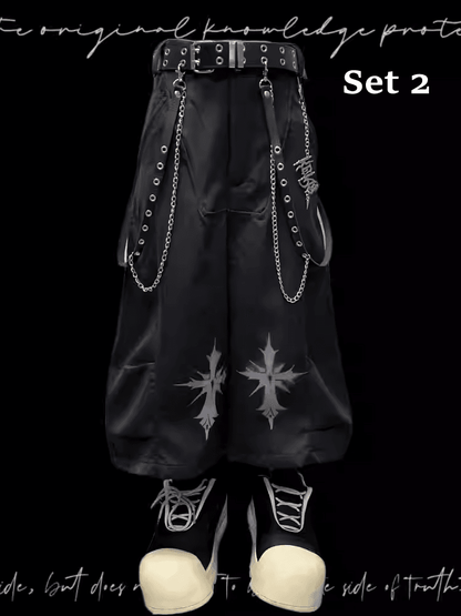 Rock Y2K Wide-leg Pants Free Charm Black Cross Print Punk with