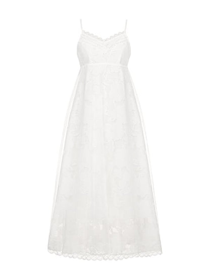 Version Slip White Long Empire Waist Dress V-neck Elegant Lolita