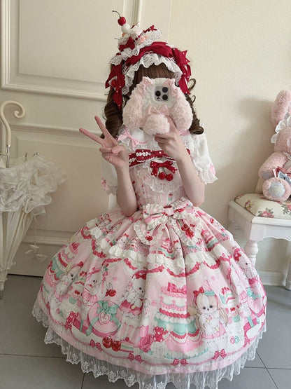 Cakes Dress Sweet Cherry and Print Pink Lolita