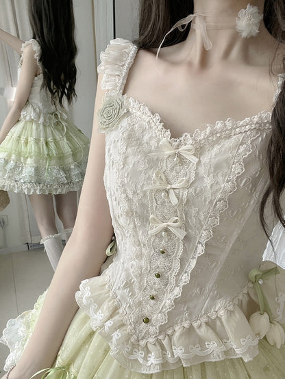 Ivory Bead Details Fabric Heart Corset Jacquard Boned Top