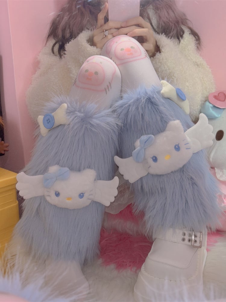 Jambières chaudes à poils longs décorées de peluches roses et d'os