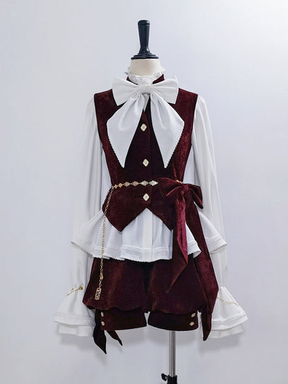 Collar Lolita Banded Waistcoat Prince Wine Style Velvet Ouji Red