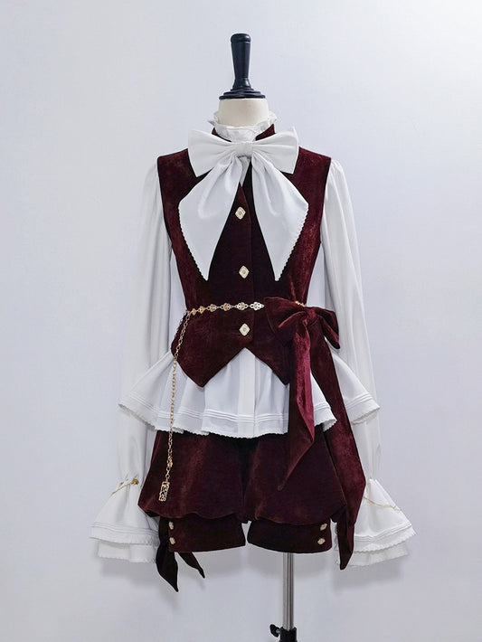 Collar Lolita Banded Waistcoat Prince Wine Style Velvet Ouji Red