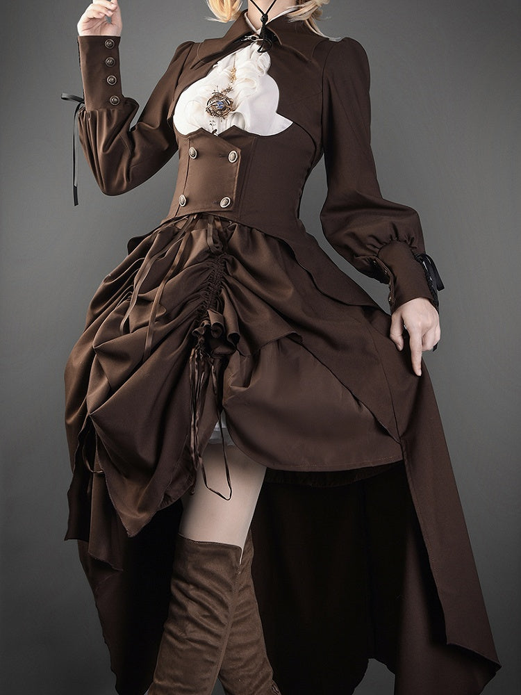 Brown Bat Wings Shaped Collar Steampunk Lolita Cropped Top