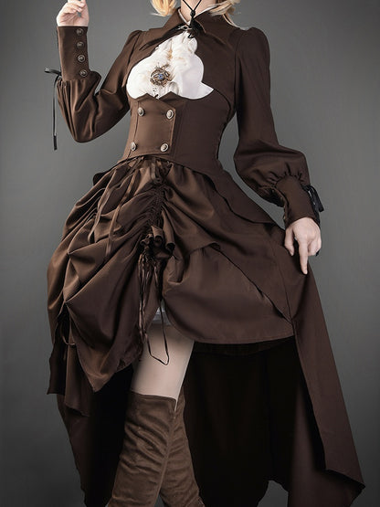Brown Bat Wings Shaped Collar Steampunk Lolita Cropped Top