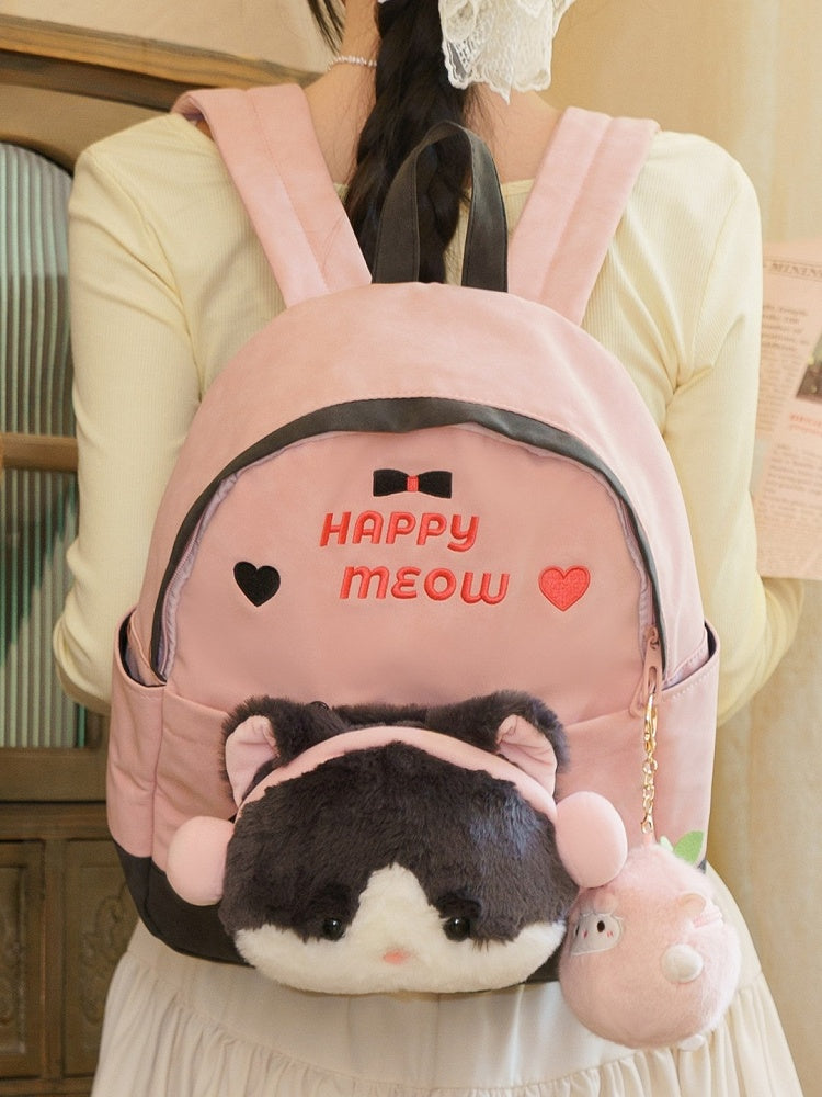 A PinkGray Embroidery Heart With Suede And Backpack Letter Plushie Kitty Detachable