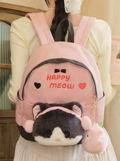 A PinkGray Embroidery Heart With Suede And Backpack Letter Plushie Kitty Detachable