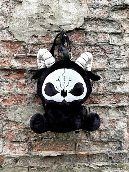 Black and White Grim Reaper Gothic Plush Backpack Bag