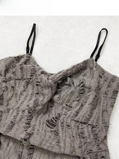 Gloves Gray Bittersweet Accents Top Ruffle Cascading + Distressed Details Cami