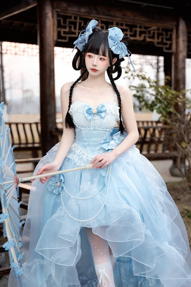 Sizes Flounce Blue High-low Princess Available Top Waist Lolita Boned + Skirt Cascading Plus