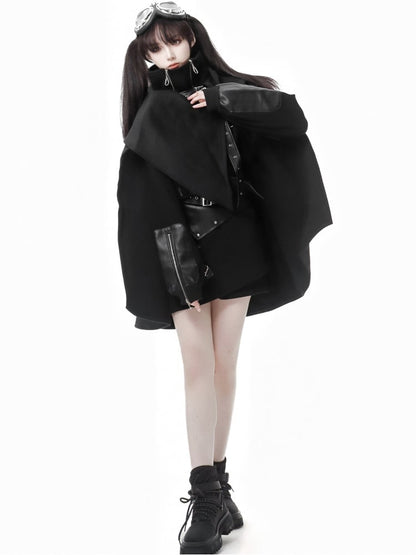 Black Gothic Asymmetrical Skirt with Waist Belt