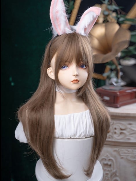 Length Wavy Wig Brown Light Air Bangs With 72CM