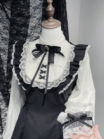 Sleeves Jirai Kei Black Illusion Neckline Flutter Plaid Set Lace Trim Mini Dress+Shorts White/Gray
