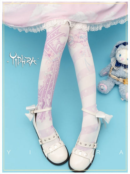 Pink Ribbon and Bowknot Sweet Lolita Tights